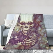 DouZhe Ultra-Soft Micro Fleece Lightweight Flannel Bed Blanket, Skull Butterflies Rose Print Cozy Warm Throw Blankets, 50"x40"