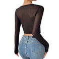 thumbnail image 2 of Top sexy de encaje y malla con cuello cuadrado para mujer - Body liso de manga larga, mezcla de poliéster para fiestas de invierno, 2 of 2