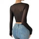 thumbnail image 2 of Top sexy de encaje y malla con cuello cuadrado para mujer - Body liso de manga larga, mezcla de poliéster para fiestas de invierno, 2 of 2