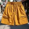 thumbnail image 2 of Besolor Summer Workout Shorts for Men Wide Leg Drawstring Elastic Waist Lightweight Casual Athletic Running Knee Length Shorts(X-Large,Yellow), 2 of 5