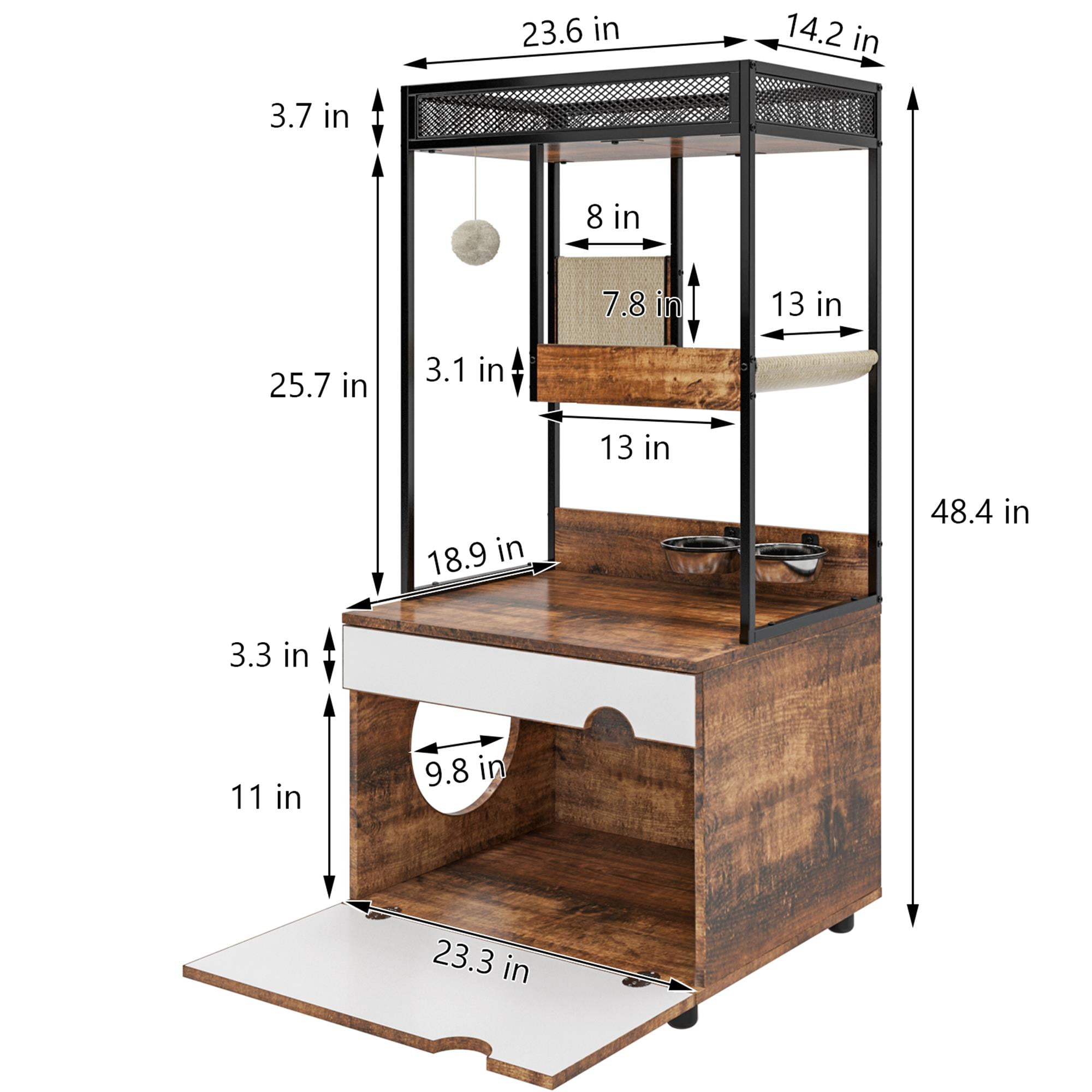 Pefilos 48" Hidden Cat Litter Box Enclosure Furniture with Cat Tree Tower, Iron and Wood Structure Privacy Cat House Washroom, Brown Pefilos 48" Hidden Cat Litter Box Enclosure Furniture with Cat Tree Tower, Iron and Wood Structure Privacy Cat House Washroom, Brown