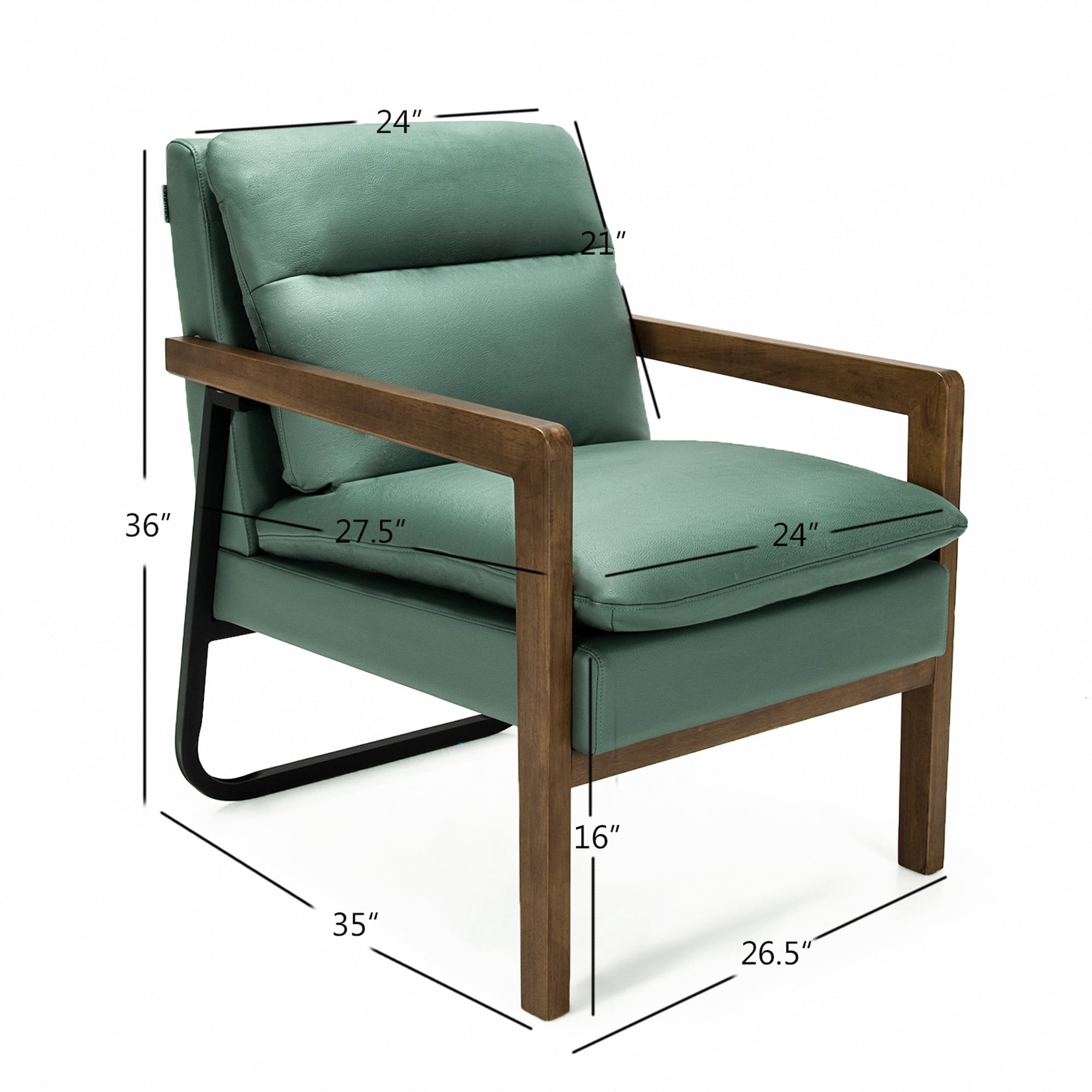 Gymax Green Set of 2 Single Sofa Chair Leisure Accent Chair w/ Wooden Armrests & Legs