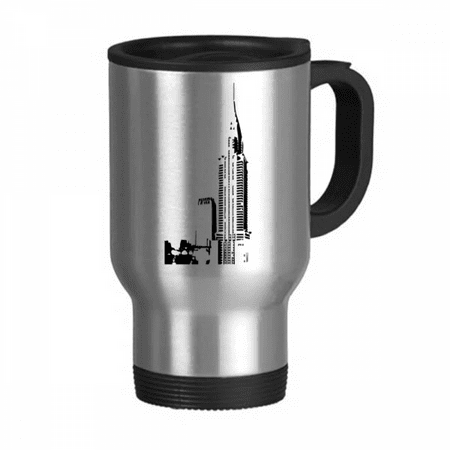 

New York USA Building Art Deco Fashion Travel Mug Flip Lid Stainless Steel Cup Car Tumbler Thermos