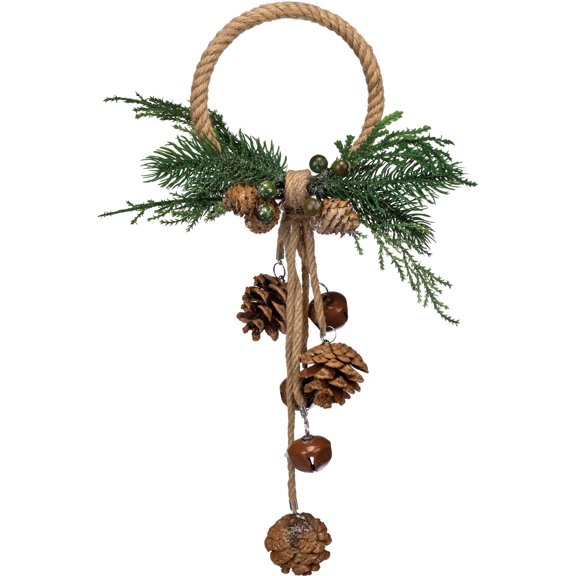 Festive Christmas Pinecone Doorknob Hanger - 10" x 15" x 3", Pine Leaves, Jute, Bells, Seasonal Home Decor, Christmas Door Decor, Wreath