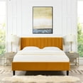thumbnail image 3 of Aspen Vertical Tufted Headboard Platform Bed Set Queen Rich Yellow Velvet, 3 of 16