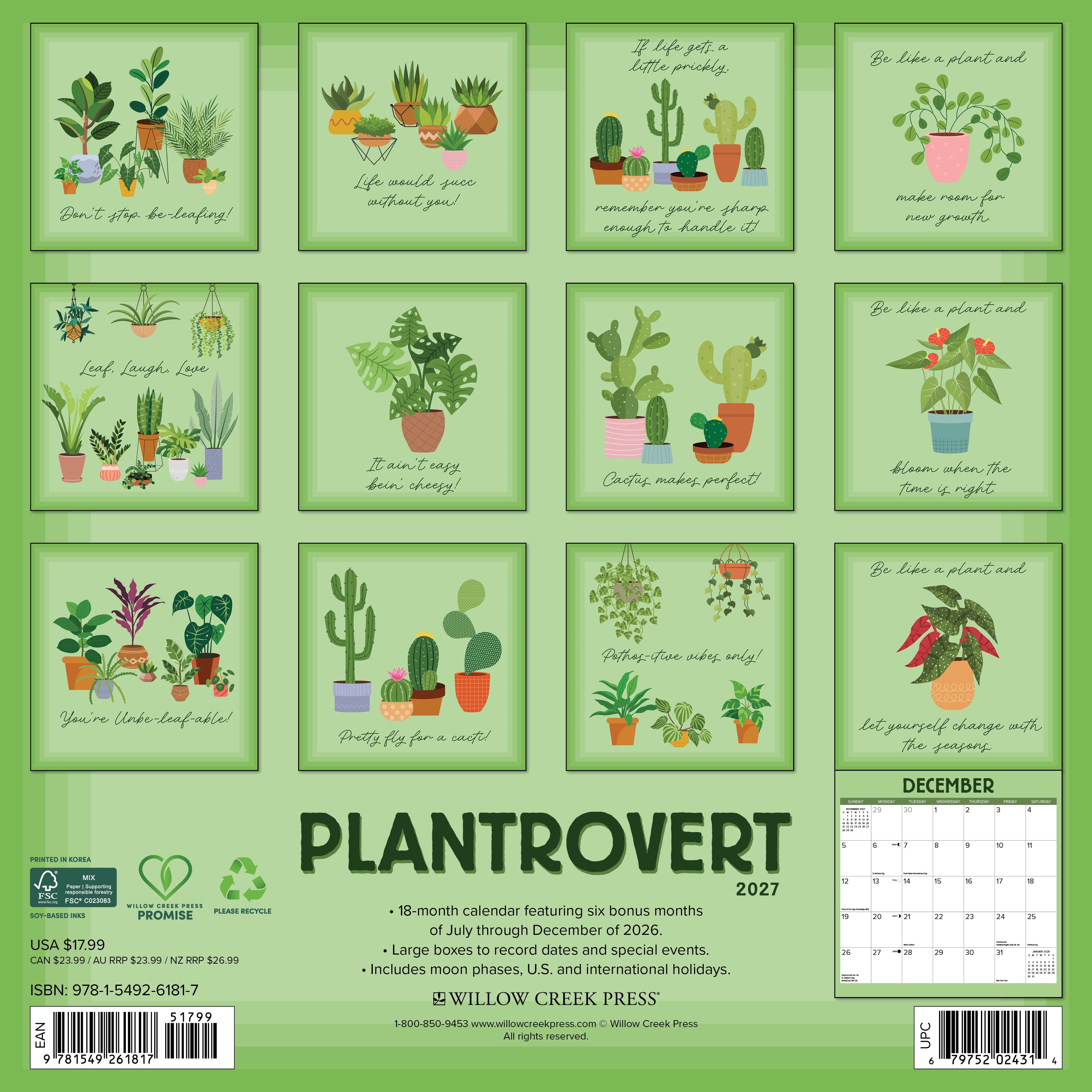 Willow Creek Press, Plantrovert 2027 Wall Calendar