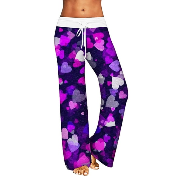 Pavied Wide Leg Pants Lounge Pants Slacks Valentine's Day Printed Love Print Drawstring Waist Wide Leg Slacks Home Trousers Sweatpants Women Women'S Pants Purple 2XL