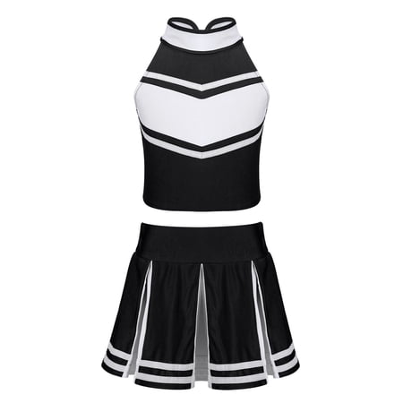 inhzoy Kids Girls 2PCs Cheer Leader Uniforms Cheerleading Costums Halloween Party Fancy Dress Cosplay Black 10