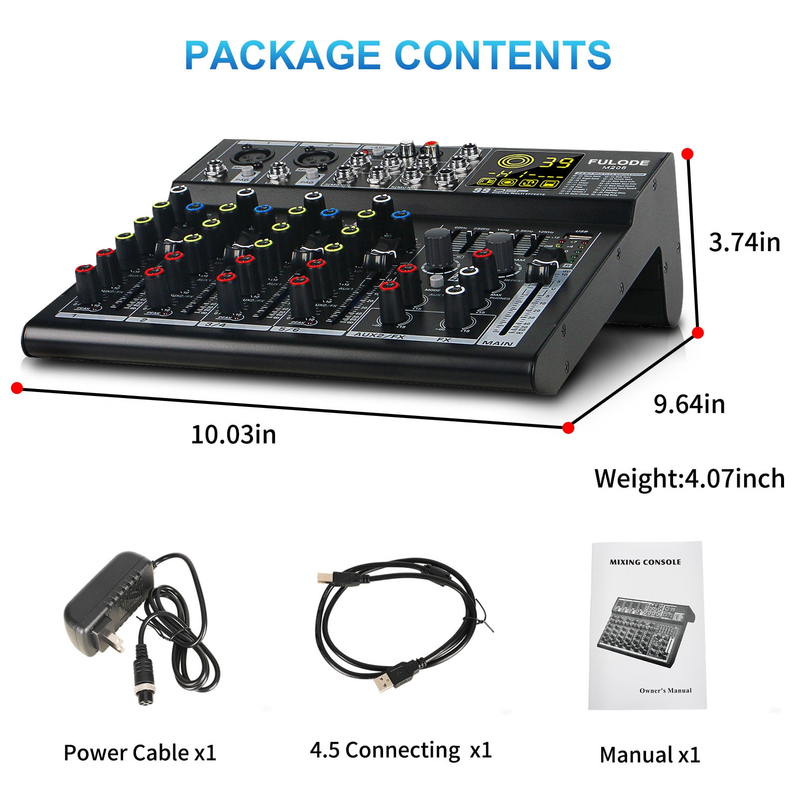 6 Channel Mixer Audio, Professional Music Sound PA Mixer DJ Mixing Board Console with 99 DSP Effects, 5-band EQ, Bluetooth, USB Interface, 48V Phantom Power for Recording Stage Karaoke