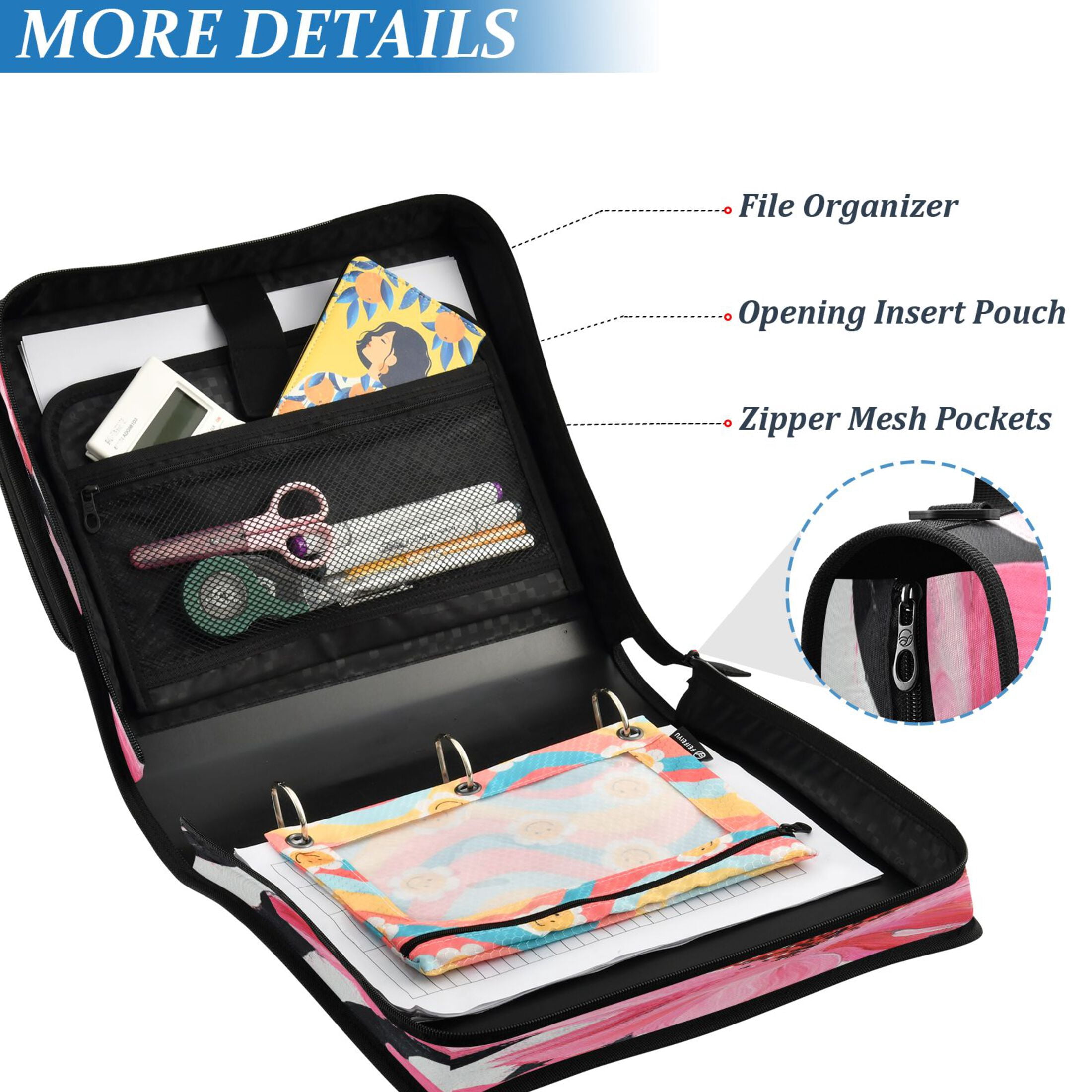 YAZAOO Zipper Binder trapper keeper Documents Organized Design Petal Symphony Printed
