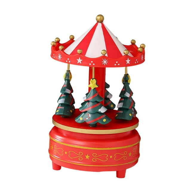 Caja de música decorativa con forma de carrusel navideño, mecanismo de cuerda, ligera y decorativa. Estilo E