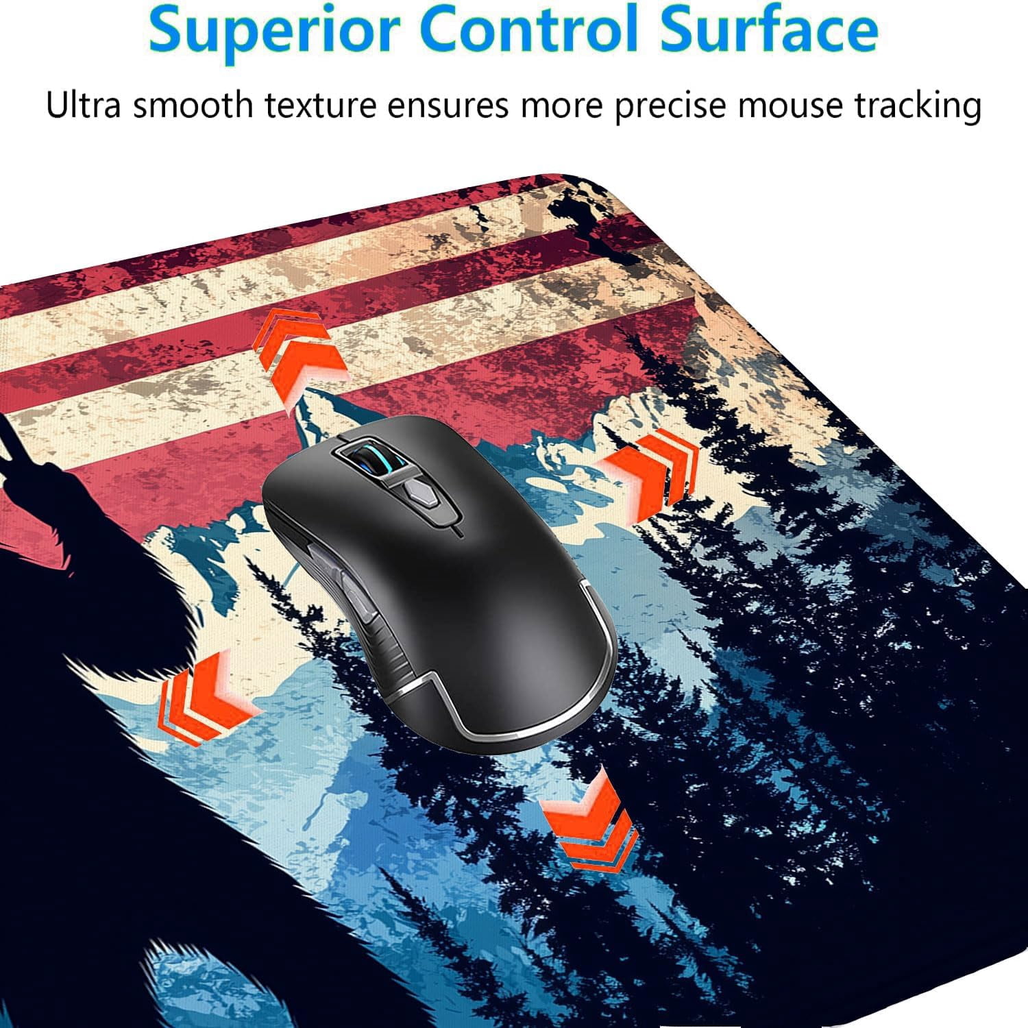 American Flag Bigfoot Desk Mat Forest Mountain Extended Gaming Mouse Pad Mat with Stitched Edge Non-Slip Base Big Mouse Pad Office Computer Keyboard Laptop Home 35.4"x15.7"