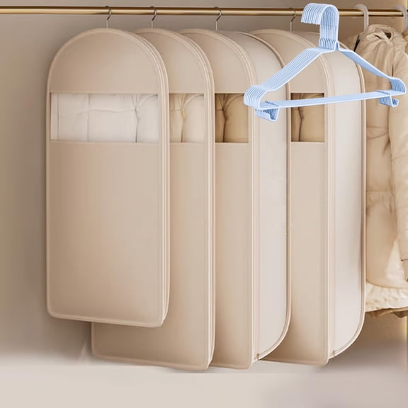 Space Saving Hanging Garment Bag with Self Compression Zipper, Space Saver Closet Organizers, Prevent Dust, No Taste, Space Saving Hanging Protector for Down Coat