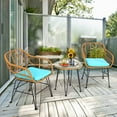 thumbnail image 1 of Costway Ensemble Bistro en Rotin pour Patio 3 Pcs Chaise et Table Coussinées Turquoise, 1 of 10