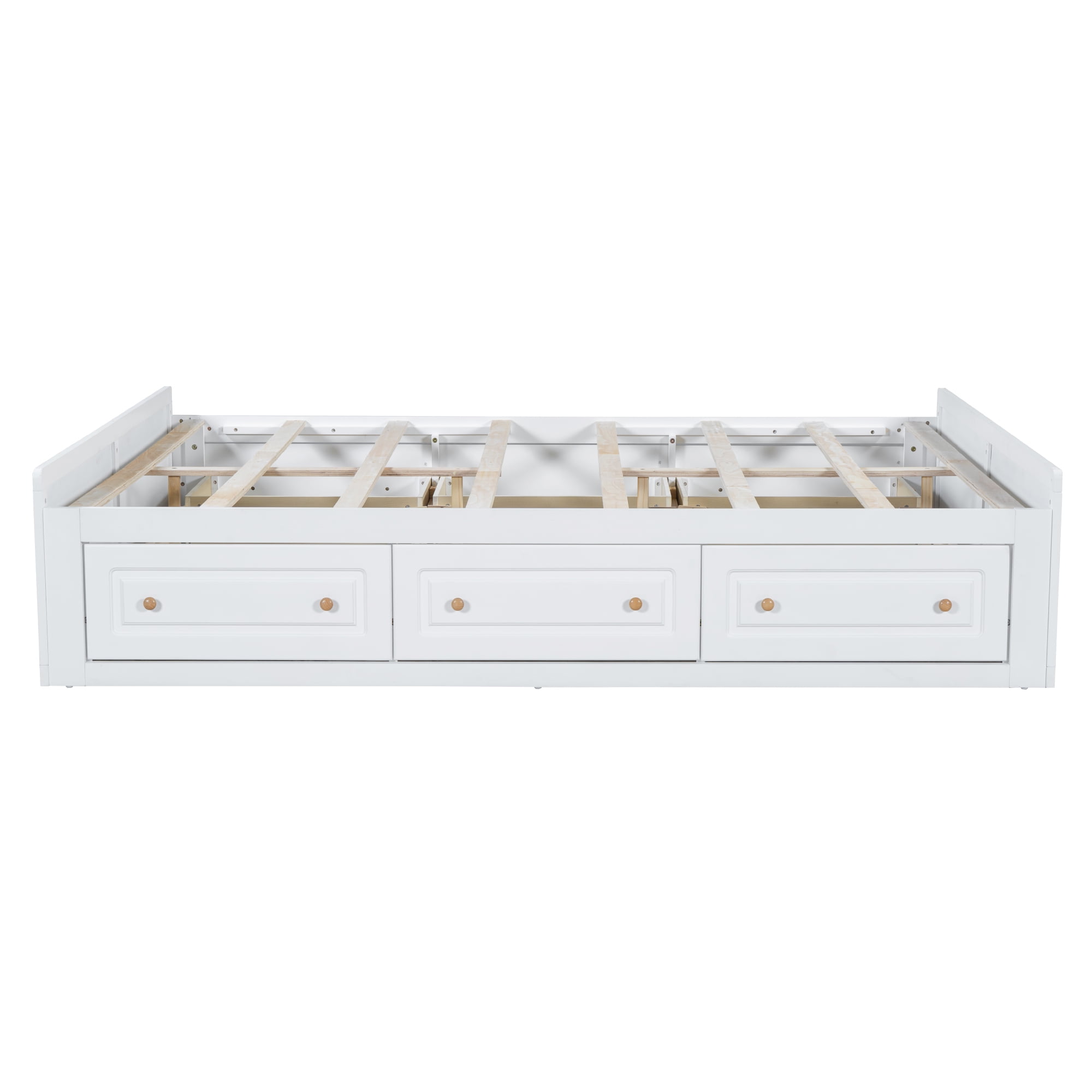 Euroco Wood Queen Size Platform Bed with 6 Drawers for Living Room, White