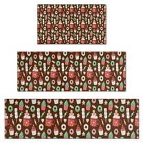 Brown Christmas Dessert Pattern Kitchen Rugs Sets Of 3,Kitchen Runner Rugs Non Skid Washable,Decorative Kitchen Floor Mats for Kitchen,Sink,Laundry,17"x30"  17"x47"   17"x59"