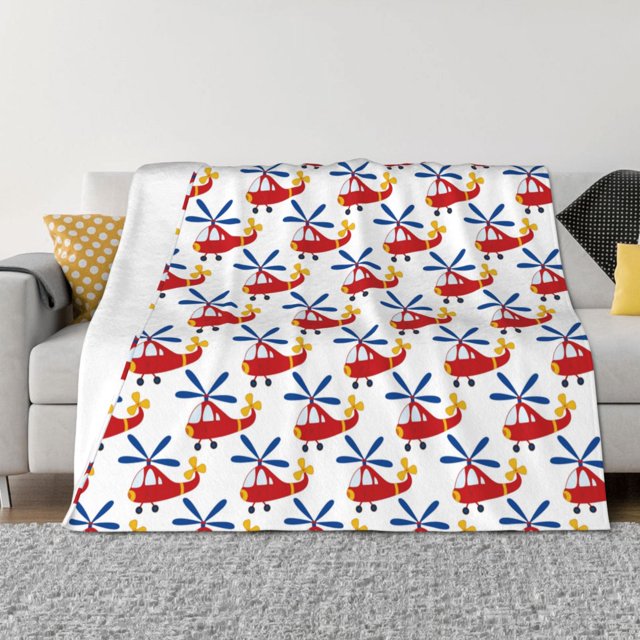 Balery Cartoon Helicopter Manta de Franela con Dibujo, Lujo Ultra Suave y Cálido, Antipelusa y Resistente a las Arrugas para Cama, Sofá, Camping -50"x40"