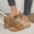 thumbnail image 5 of Xfvqtps Fluffy Slippers for Women Bow Decor Winter Warm Open Toe Slip on Furry Cozy Indoor and Outdoor Plush Shoes Khaki, 5 of 9