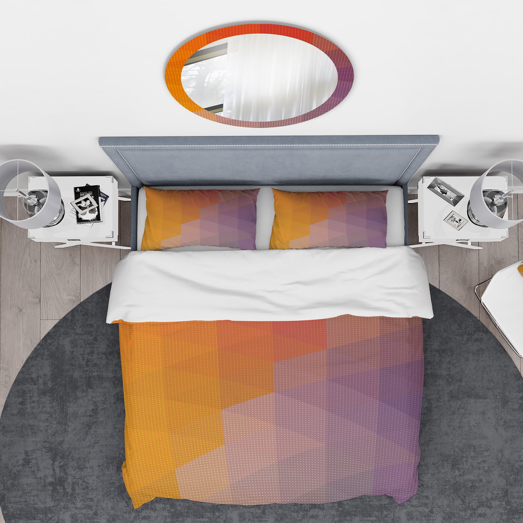 Designart 'Dotted Triangular Geometry in Yellow and Purple' Modern & Contemporary Duvet Cover Set