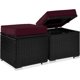 thumbnail image 1 of JJUN Set of 2 Wicker Ottomans, Multipurpose Outdoor Furniture for Patio, Backyard, Additional Seating, Footrest, Side Table w/Storage, Removable Cushions - Deep Burgundy/Black, 1 of 15