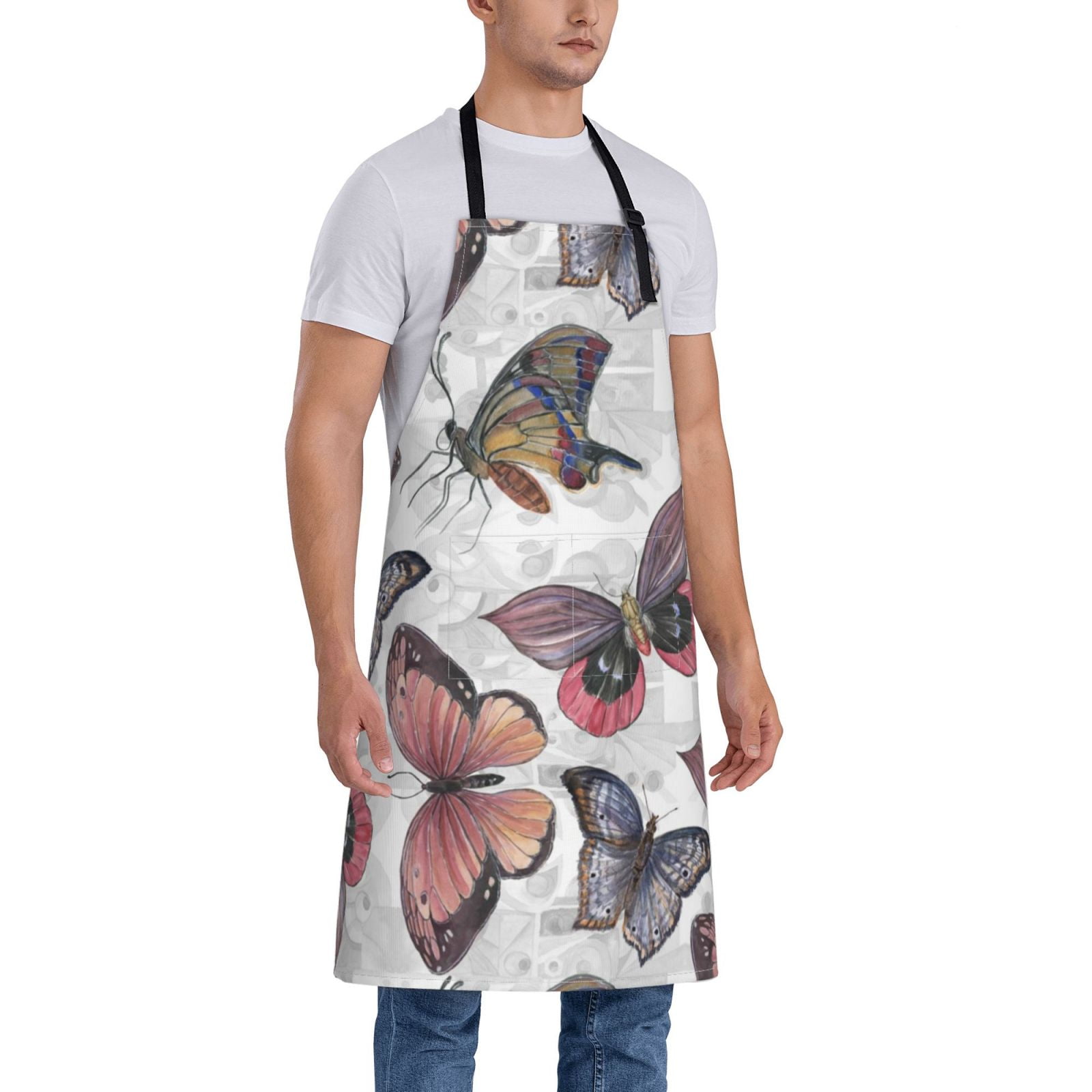 Kdxio Vintage Butterflies Apron with Pockets Adjustable Kitchen Aprons for Men Women Waterproof Aprons for Cooking,Drawing,Crafting, Baking Household Cleaning