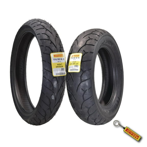 Pirelli Night Dragon Tire Set: 130/60B19 M/C 61H TL Front & Night Dragon GT MU85B16 M/C 77H TL Cruiser Rear Motorcycle Tires - Superior Traction & Handling for High-Performance with Keychain