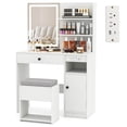 thumbnail image 1 of Costway Vanity Desk Set with Mirror & Lights Power Outlet Cushioned Stool Drawer & Shelves White, 1 of 10