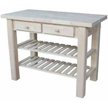 High Unfinished Oak Kitchen - Solid Wood Kitchen Island, Unfinished
