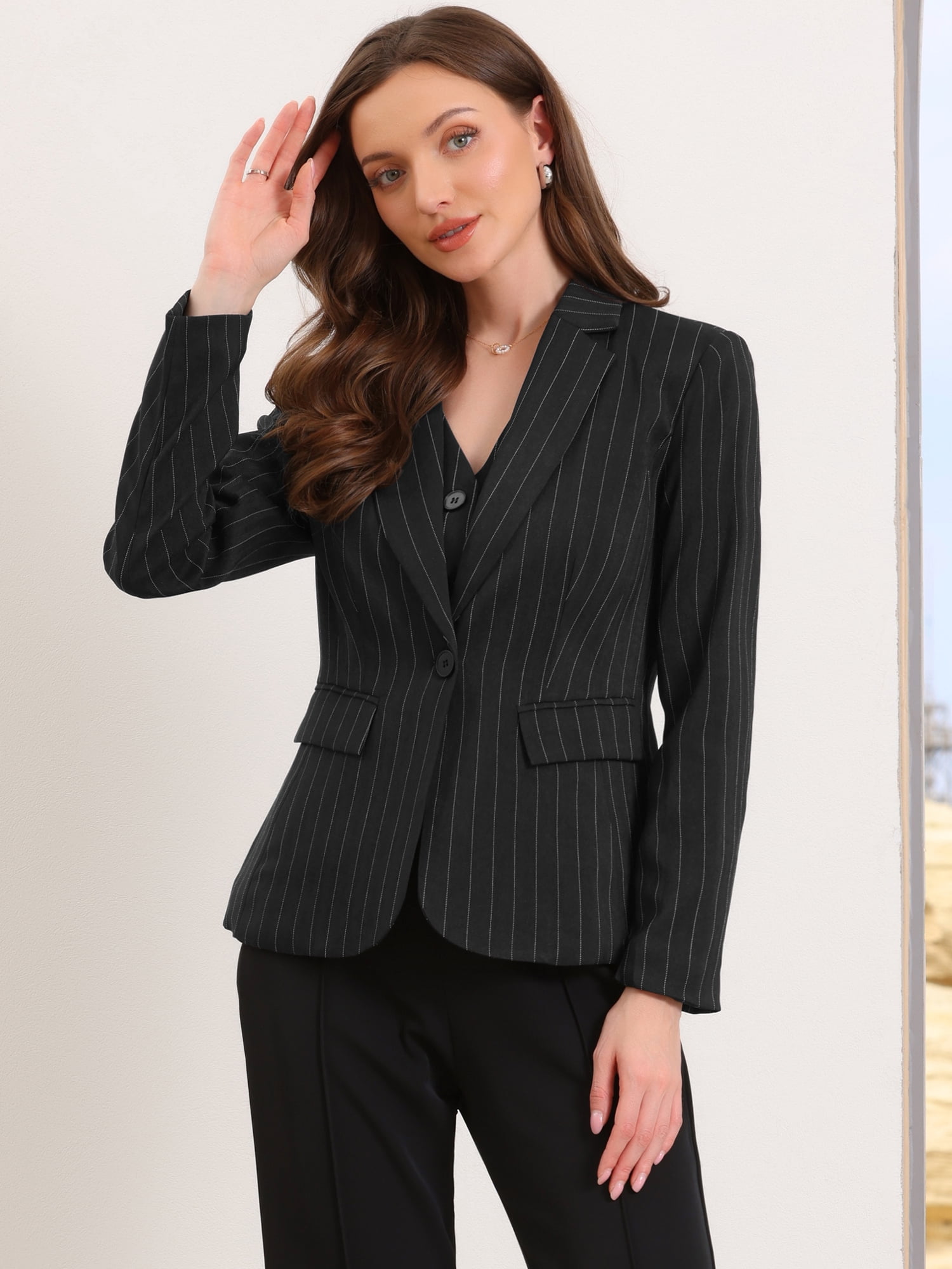 DARING DIVA Women's Notched Lapel One Button Work Office Suit Jackets S Black