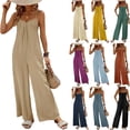 thumbnail image 1 of Sentmoon One Piece Jumpsuits for Women Women's Romper Sleeveless V Neck Solid Color Button Down Regular Fit Women's Jumpsuits, Rompers & Overalls with Pockets Summer, 1 of 5