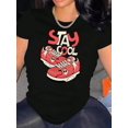thumbnail image 1 of Camiseta De Verano Para Mujer, Ropa De Calle, Cuello Redondo, Para Acampar, Mochilero, TrabajoWomen's "Stay Cool" Graphic Tee - White Casual Round Neck Short Sleeve T-Shirt with Red Sneaker Design,, 1 of 7