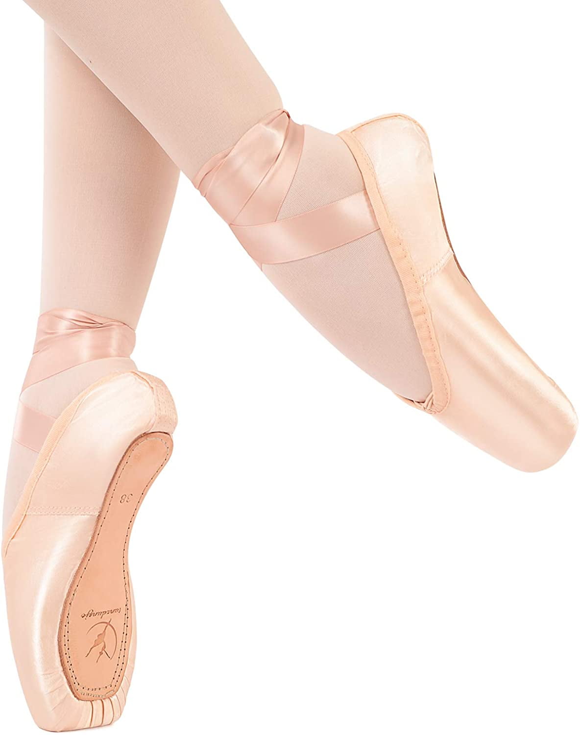 Ballet Pointe Shoes Soft Shank Satin Dance Shoes with Silicone Toe Pads and Sewn Ribbon for Girls Women 