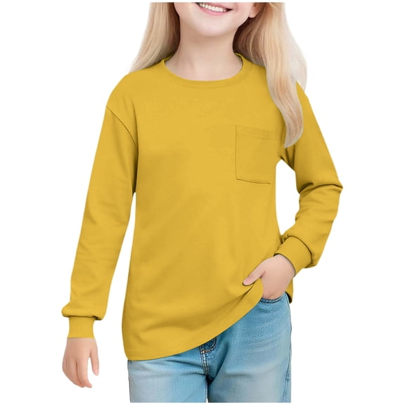 NAISIBABY Girls Long Sleeve T Shirt 14T, Crew Neck Pullover Soft Comfy Kids Casual Spring Fall Tops Yellow (5-14T)