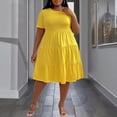 thumbnail image 2 of AURA Womens Yellow Knit A Line Midi Dress Short Sleeve Crewneck High Waist Ruffle Trim 1XL 3XL, 2 of 6