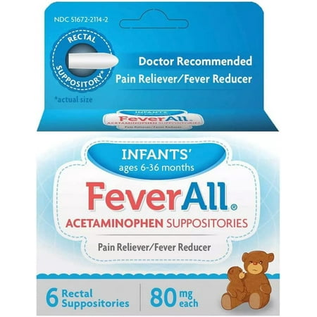 4 Pack - FeverAll Infants 6 Rectal Acetaminophen Suppositories 80mg Each