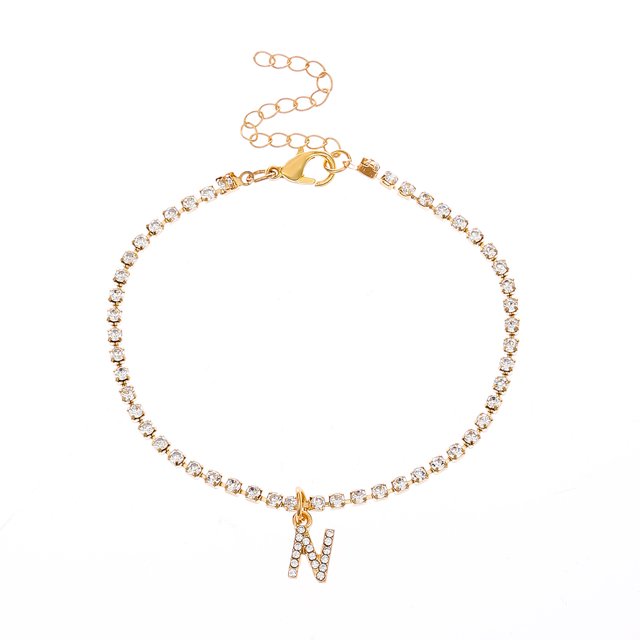 Tobillera creativa con diamantes de imitación para mujer, tenis de diamantes, 26 letras en inglés, hip-hop, calzado de playa creativo, moda europea y americana