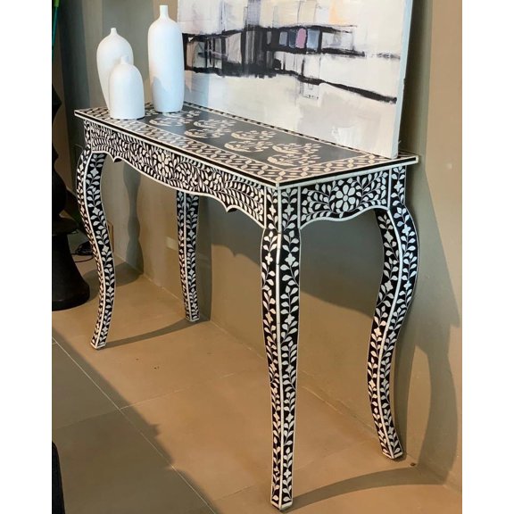 French Bone Inlay Console Black Bone Inlay Desk Bone inlay furniture bone inlay hallway console
