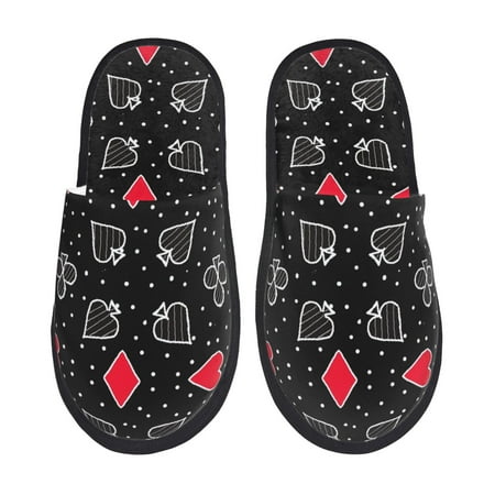 

Honeii Card Suits print Slippers Memory Foam House Bedroom Slippers for Women and Men Fuzzy Plush Comfy Faux Fur Lined Slide Shoes-Medium