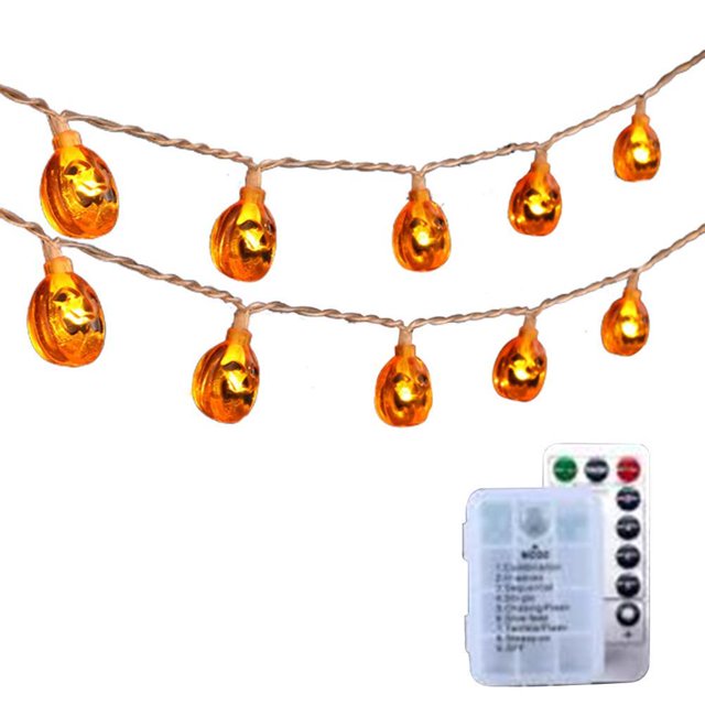 Halloween Pumpkin Lantern String Lights LED 8 Lighting Modes Fairy Light Battery-Powered Remote Control for Holiday Party Decoration