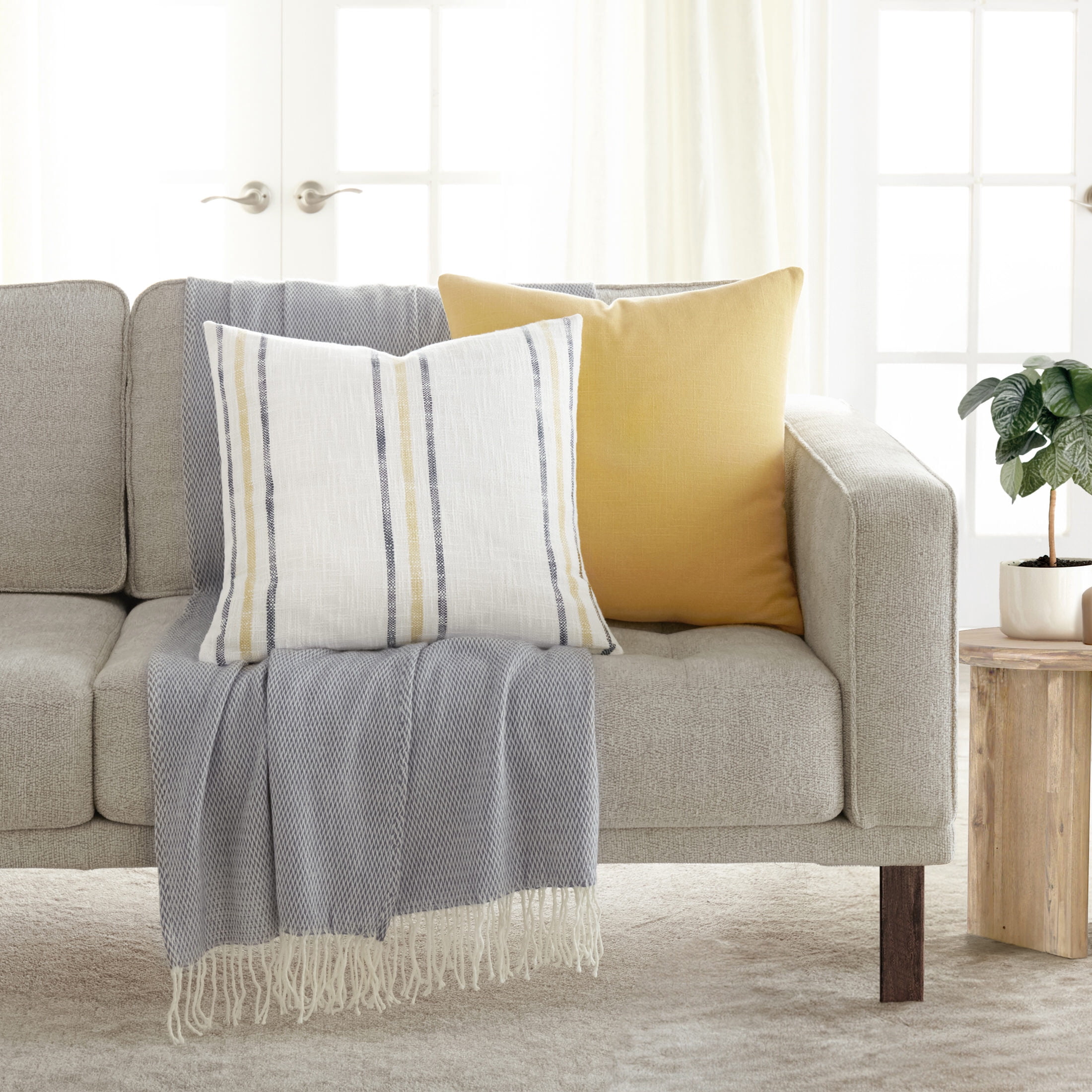 Cotton Slub Textured Throw Pillow in Framed Farmhouse Stripe by Comfort Canopy