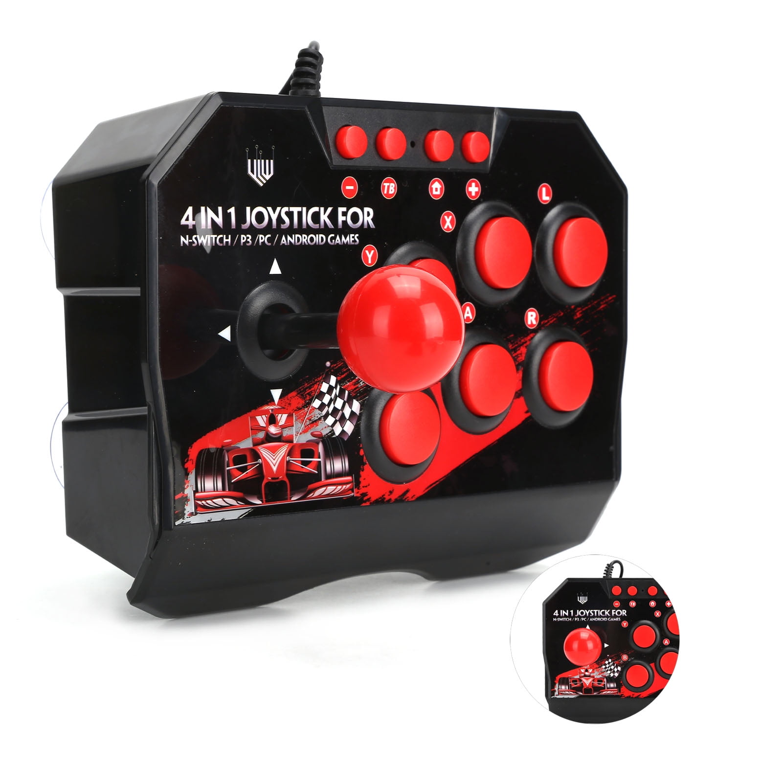 Wired Fight Stick, Classic Black And Red Color Schem Wired Arcade Joystick  For Switch For PC For PS3