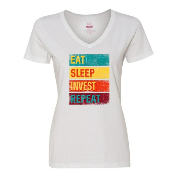Inktastic Stock Broker Eat Sleep Invest Repeat Women's V-Neck T-Shirt