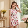 thumbnail image 4 of ZIATUBLE4S Pink Cherry Blossom Print Girls Summer Casual Playsuit Flutter Sleeves Short Jumpsuit Button Round Neck Kids Romper Elastic Waist Relaxed Fit Comfort Outfit with Pockets for 9-10 Y, 4 of 6