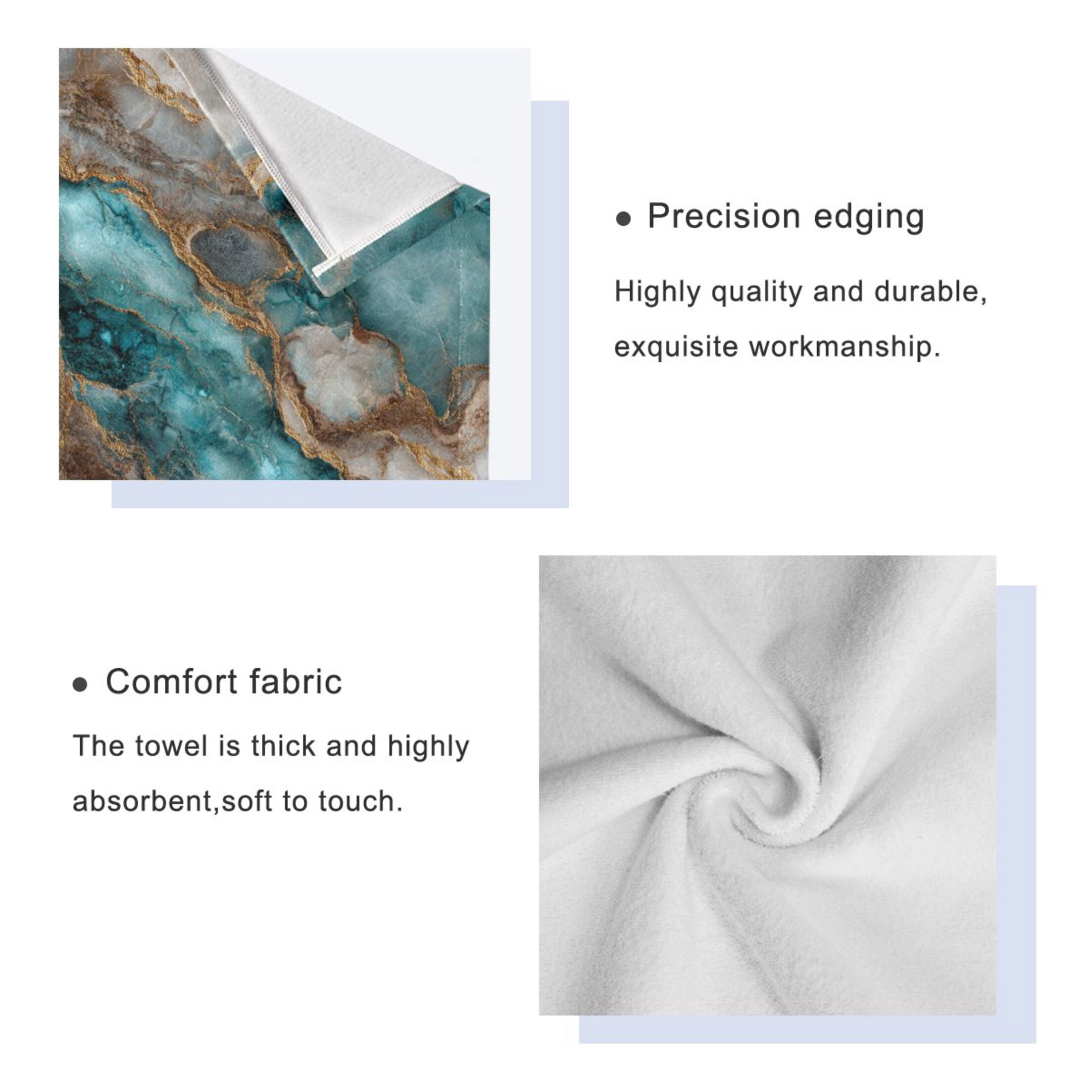 3 Sizes of Towel Sets Including Bath Towel Hand Towel and Washcloth for Daily Use Turquoise and Gold Marble