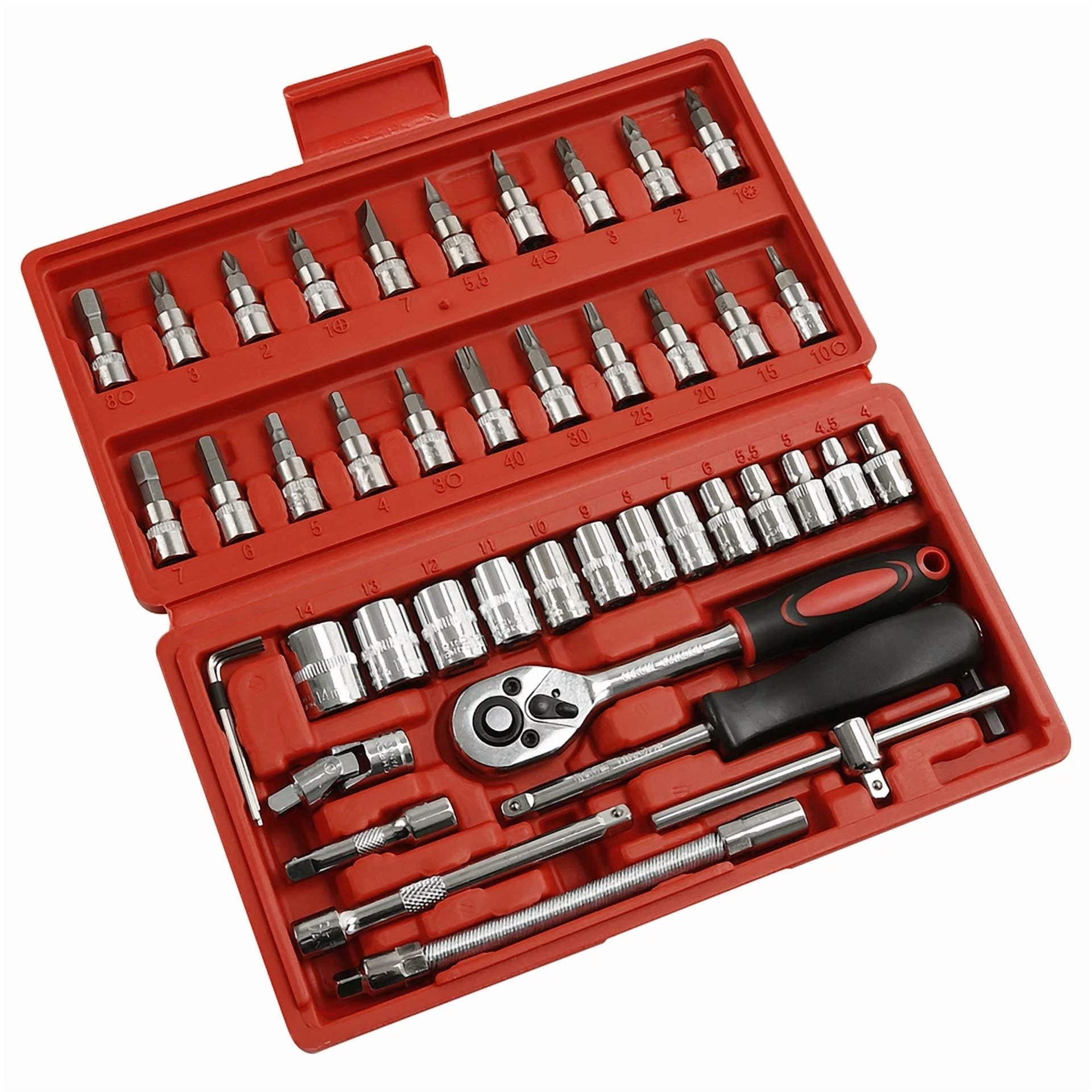 CRESTIN- 46Pcs 1/4"Socket Ratchet Wrench Set Mechanical Tool Kit For Household Car Repair