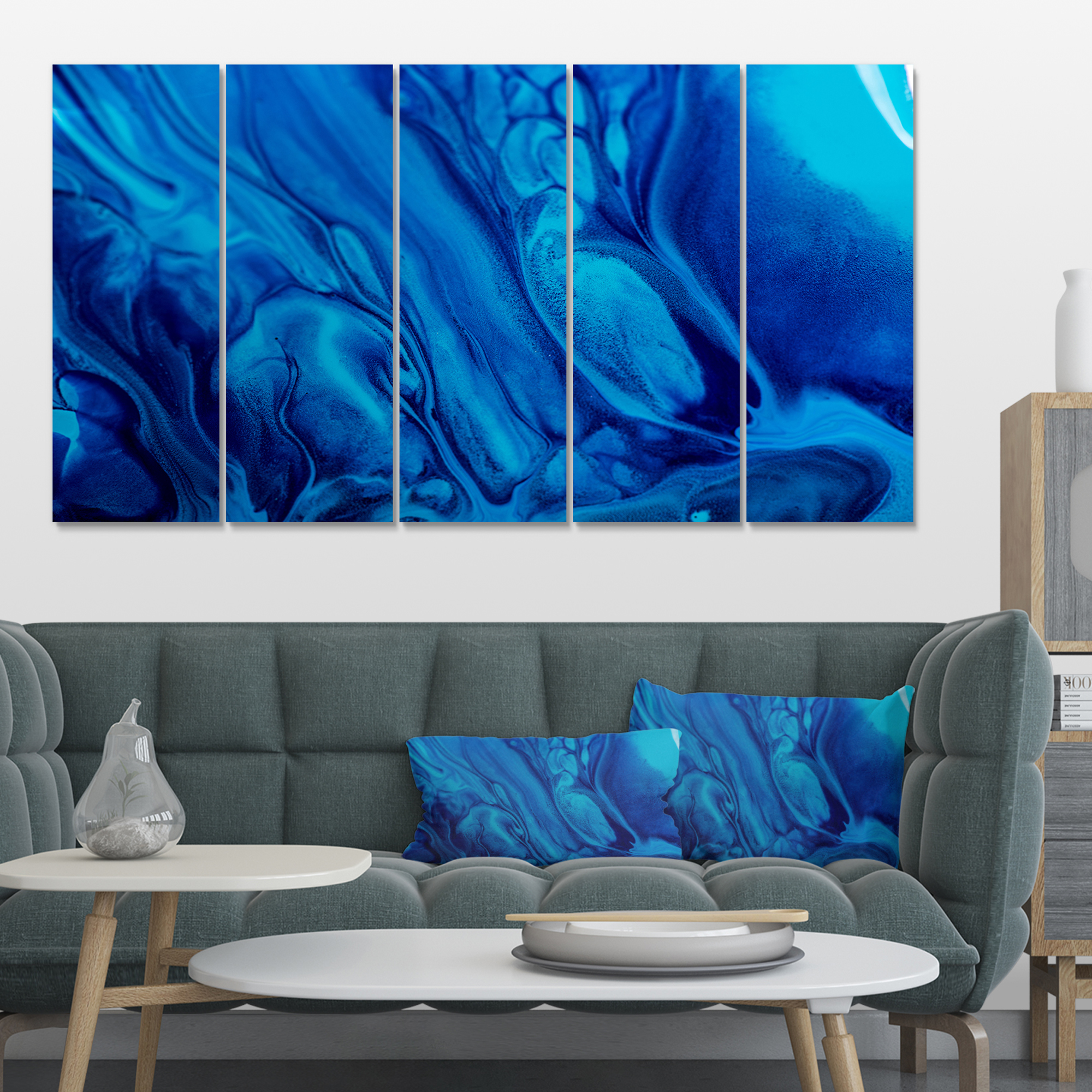 Designart 'Dark Blue Abstract Acrylic Paint Mix ' Abstract Art on Canvas