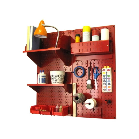 Wall Control Pegboard Hobby Craft Pegboard Organizer Storage Kit with Red Pegboard and Red Accessories
