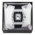 thumbnail image 5 of Men's 41mm Iced Watch with Shimmering Simulated Crystals - Distinctive Tonneau Shape, Striking Numeral Dial, and Adjustable Silicone Band - Quartz Movement - Silver Finish, 5 of 5