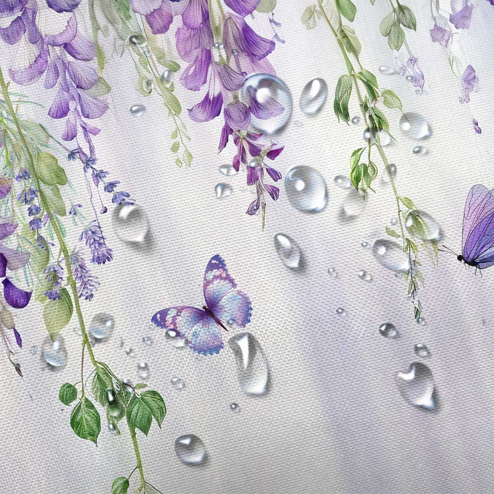 Purple Lavender Floral Butterfly Shower Curtain, Spring Purple Lilac Flower Leaves Fabric Shower Curtains Set for Girl Bathroom Decorative, Watercolor Restroom Decor Accessories with Hooks 72X72 Inch