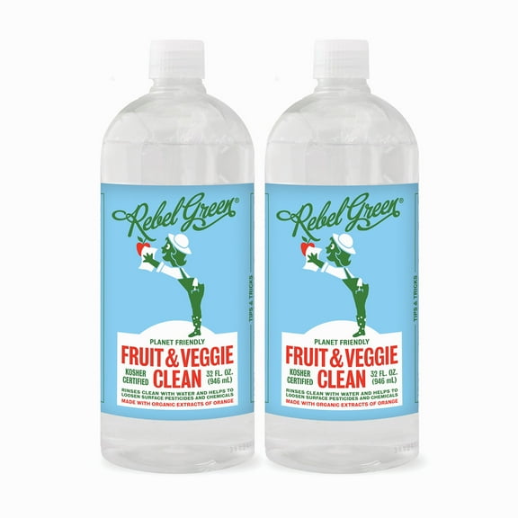 Rebel Green Fruit & Veggie Wash - Natural Produce Wash - Plant-Based Vegetable Wash - Fruit and Vegetable Wash with No Aftertaste - Sustainable Food Wash - 32oz Refill 2 Pack